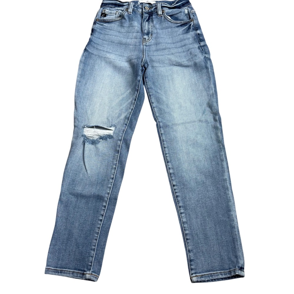 KanCan MidWash Distressed Straight Leg Jeans Women Size 5/26 Edgy Grunge